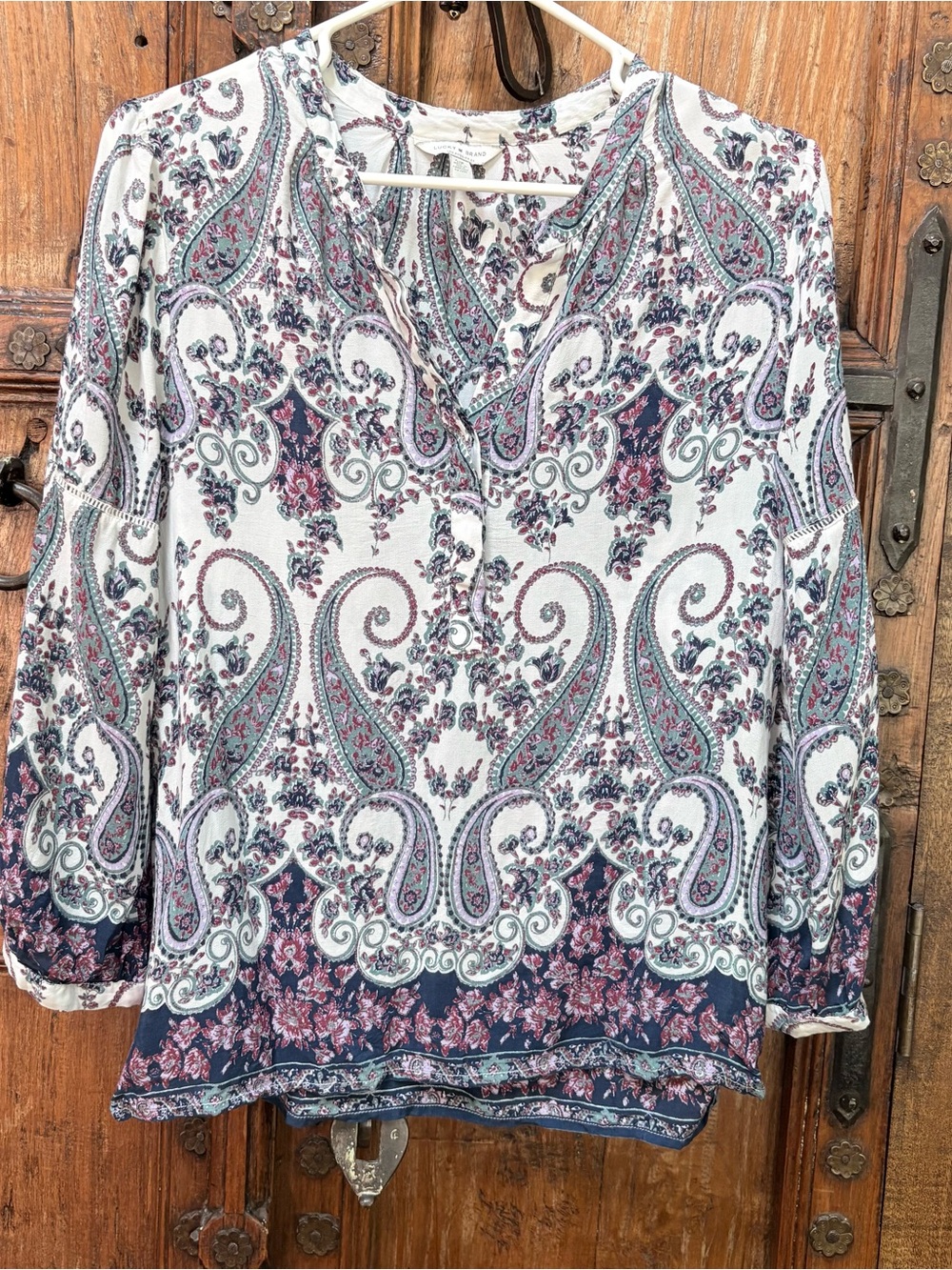 Lucky Brand Blue Purple Paisley Print
Split Neck Boho Blouse S/P